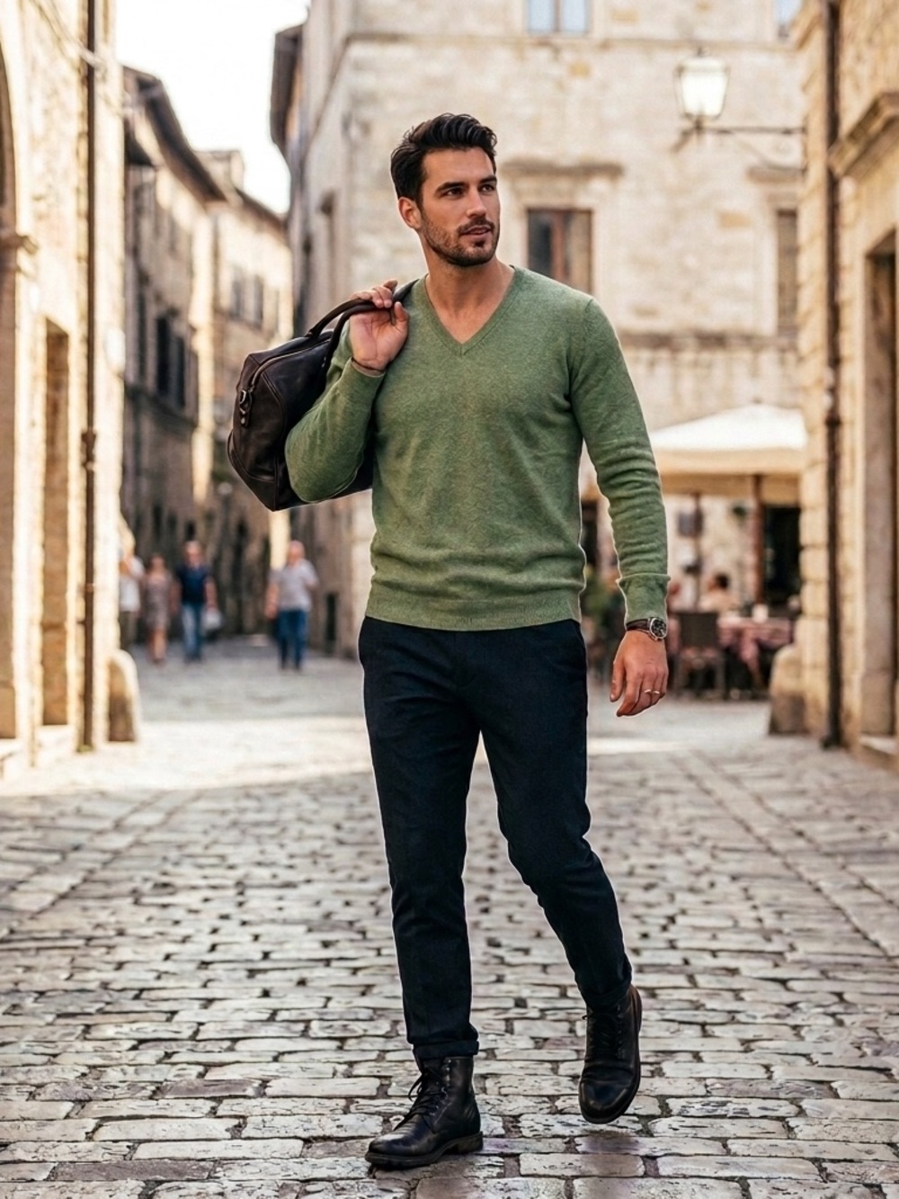 Club Room Estate Cashmere V Neck 2 PLY Pear Green Sweater Size Large.
